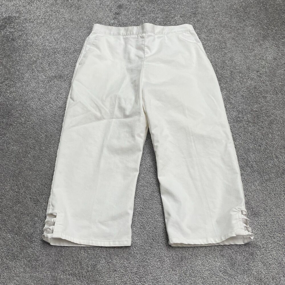 Alfred Dunner Cropped Pants Womens 6 Petite White High Rise Elastic Pocket 28x18